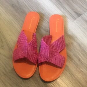 Vibrant Pink and Orange Slide Sandals by Anthropologie